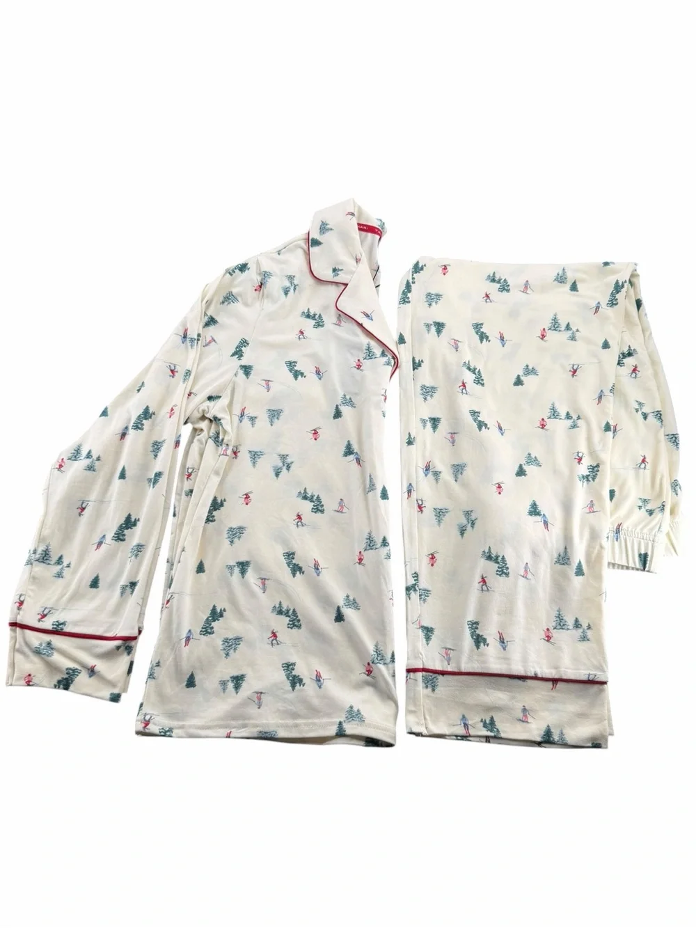 TAHARI Winter Ski Print Pajama Set Long Sleeve Top & Pants Light Weight Size LG